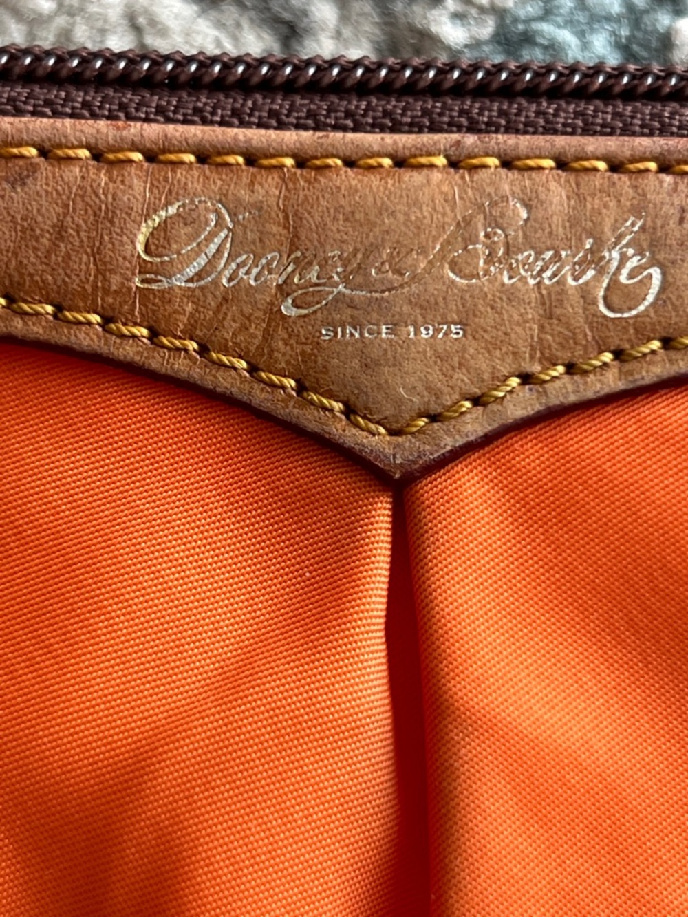 Dooney & Bourke nylon wristlet/pouch in orange with brown leather trim - Picture 3 of 8